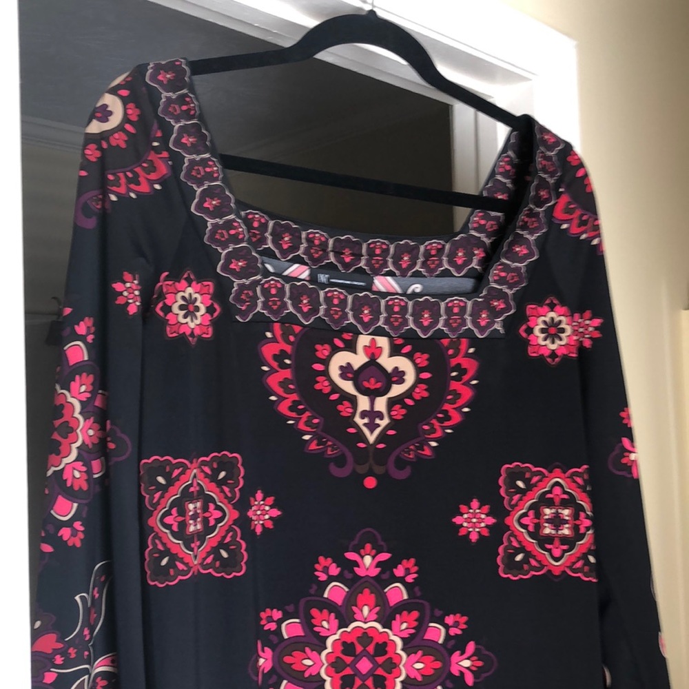 INC dress in a bright, colorful pattern